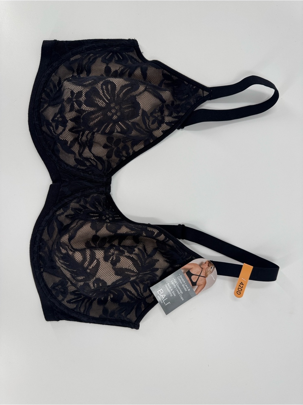 NWT Bali Women's Black Lace Full Coverage Bra Size 42DD